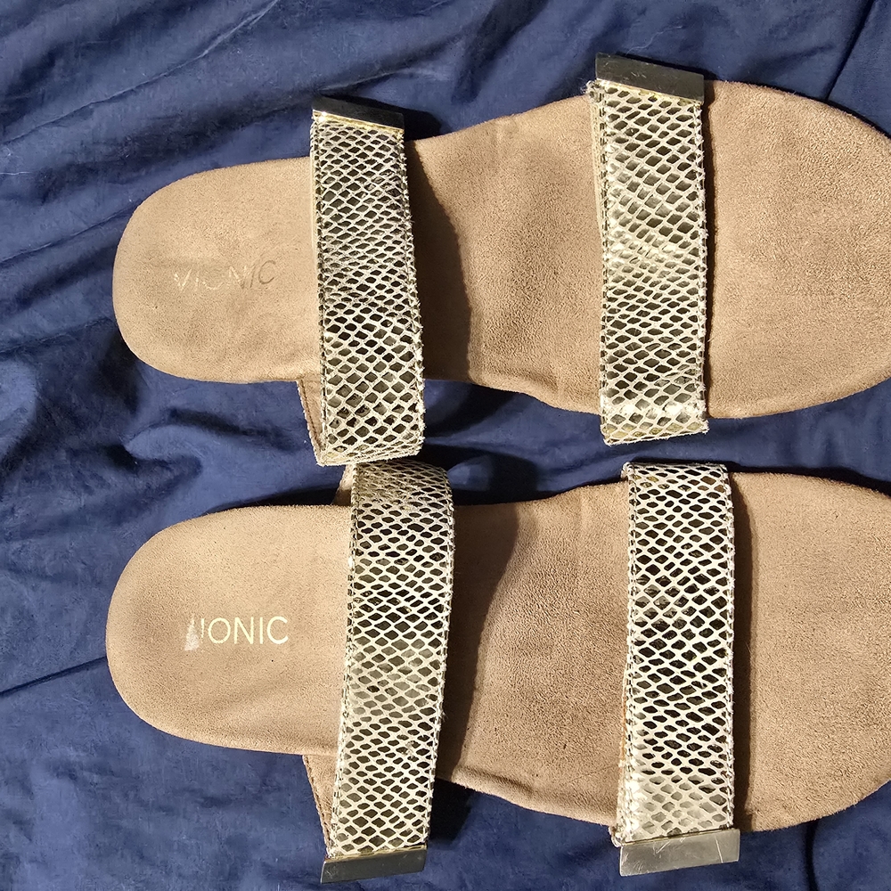 Vionic Beige Sandals with Snakeskin Accents
